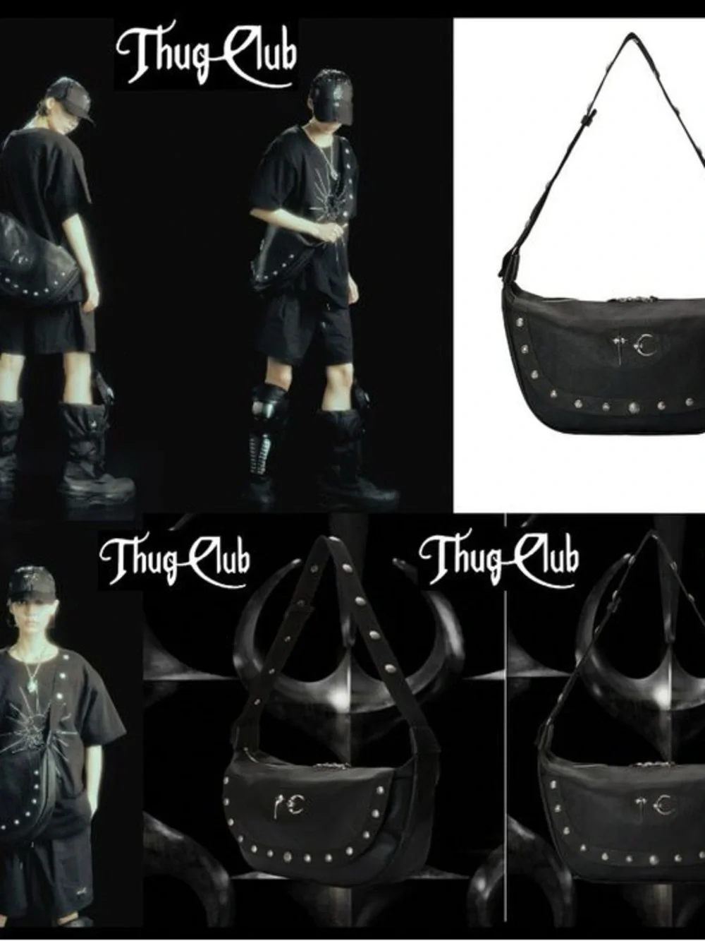 THUG CLUB Dragon Messenger Bag Black OS Authentic Goat Skin Leather